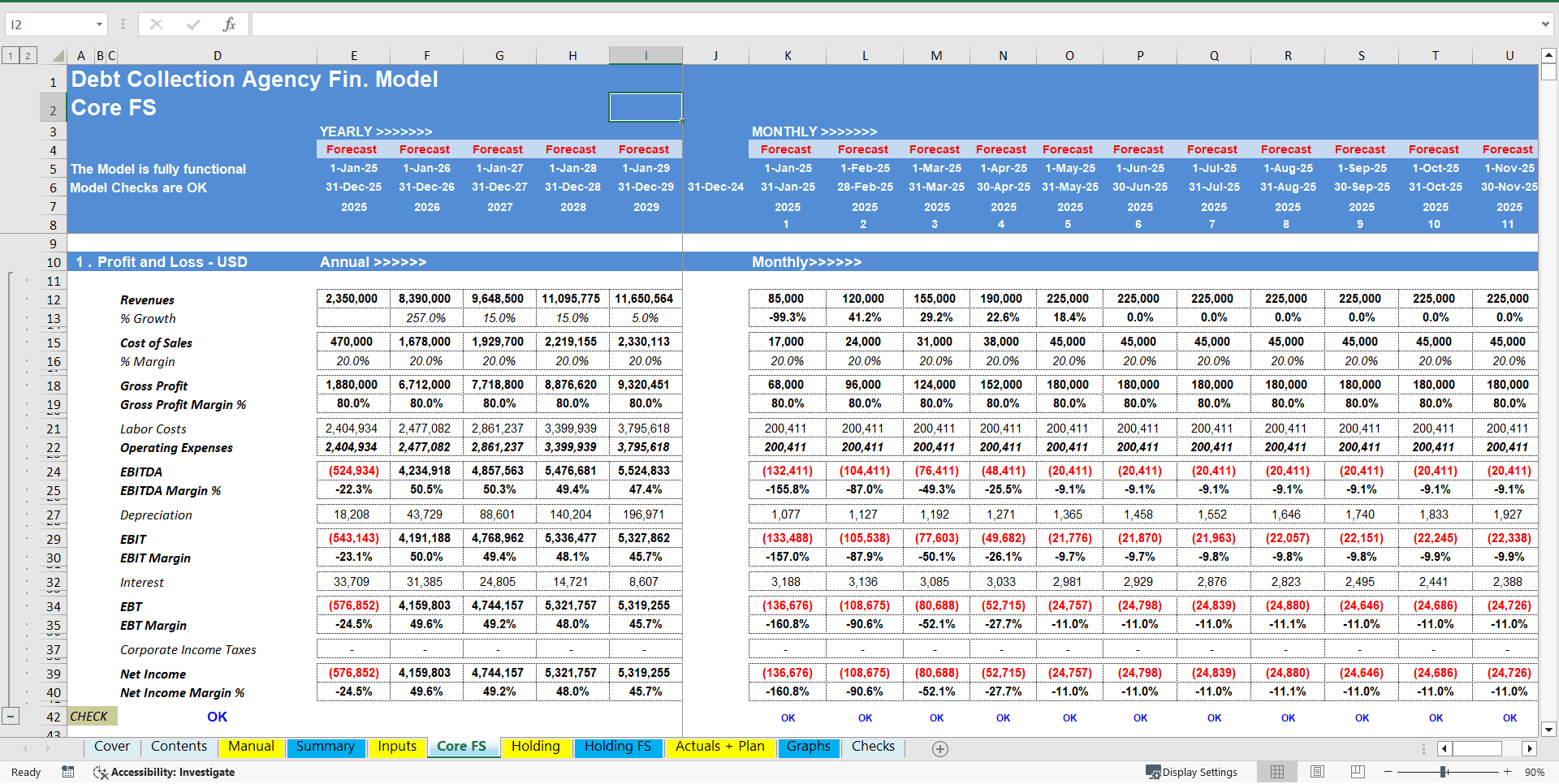 Debt Collection Agency Financial Model (5 Year DCF and Valuation) (Excel template (XLSX)) Preview Image