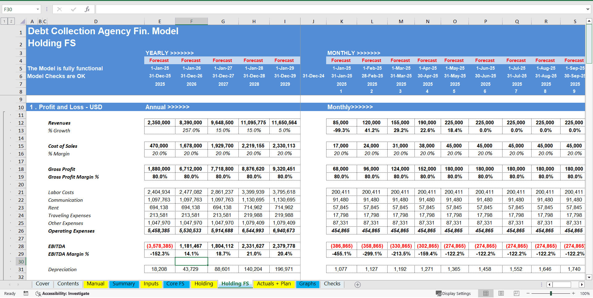 Debt Collection Agency Financial Model (5 Year DCF and Valuation) (Excel template (XLSX)) Preview Image