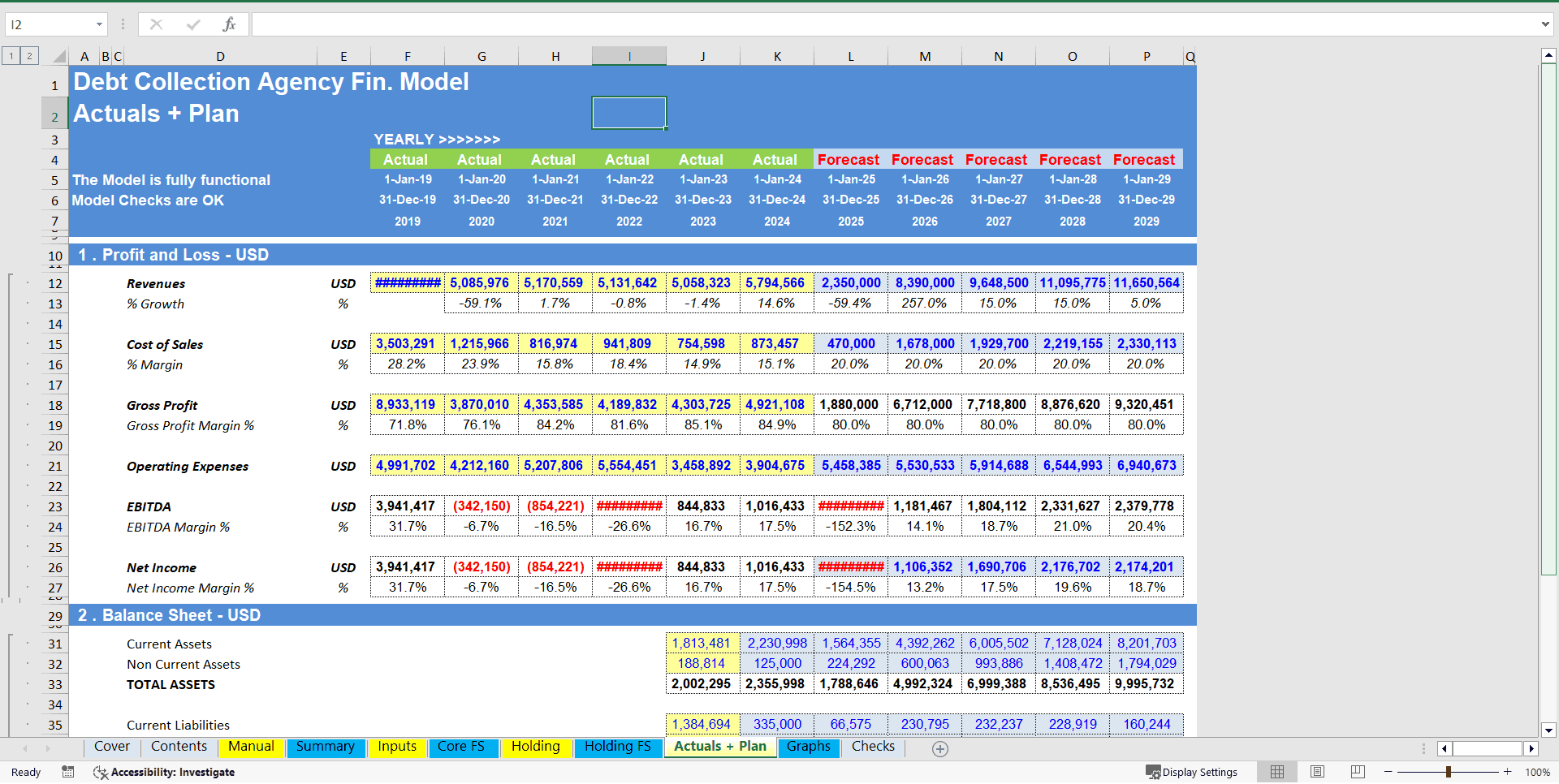 Debt Collection Agency Financial Model (5 Year DCF and Valuation) (Excel template (XLSX)) Preview Image