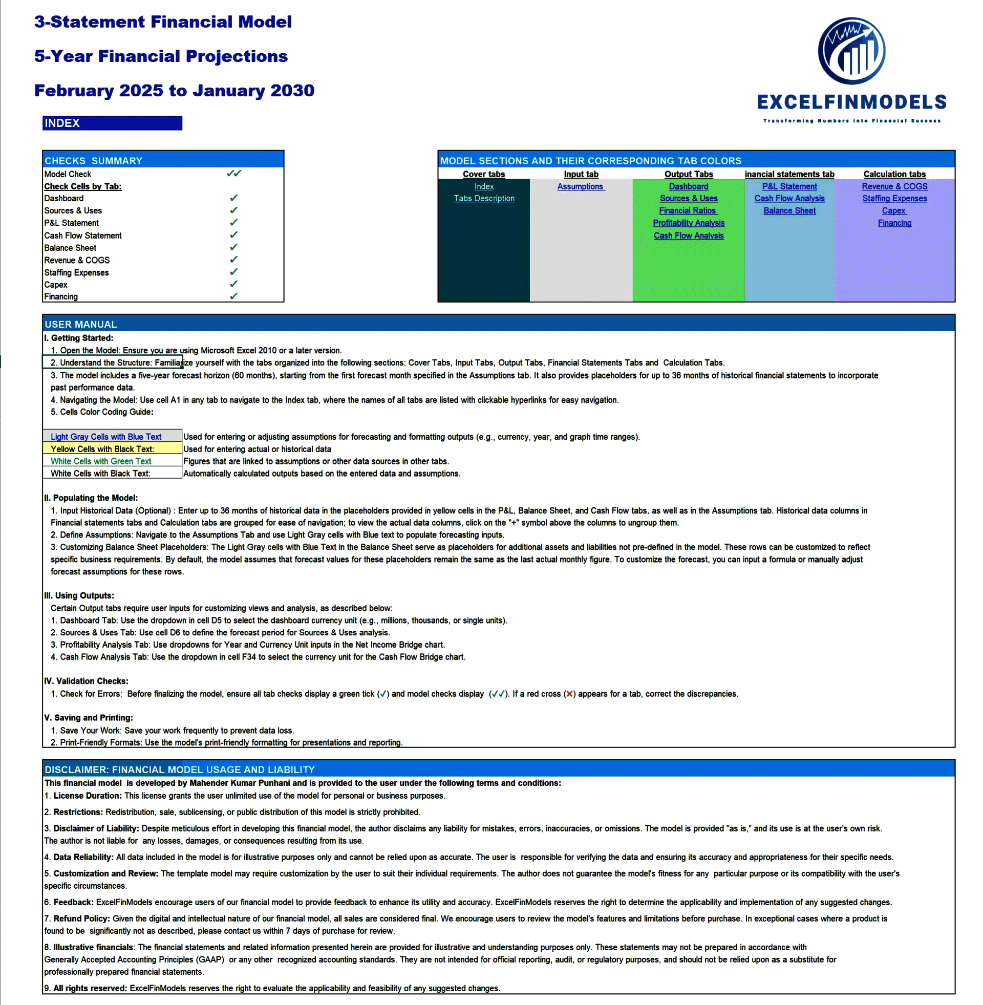 5-Year Monthly 3-Statement Financial Model (Lite version) (Excel template (XLSX)) Preview Image