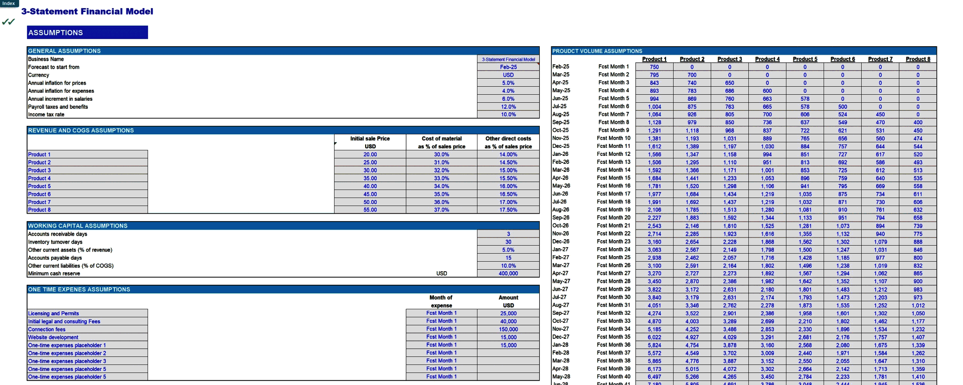 5-Year Monthly 3-Statement Financial Model (Lite version) (Excel template (XLSX)) Preview Image