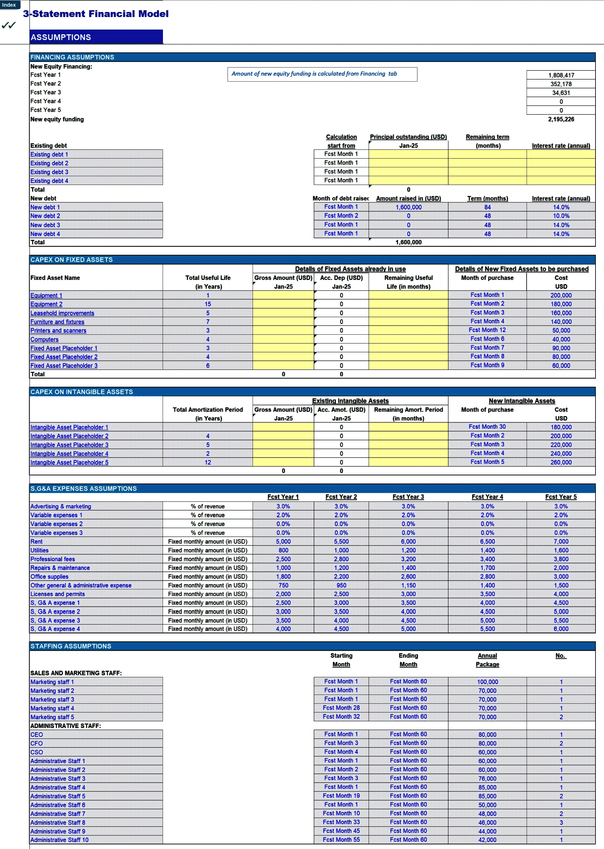 5-Year Monthly 3-Statement Financial Model (Lite version) (Excel template (XLSX)) Preview Image