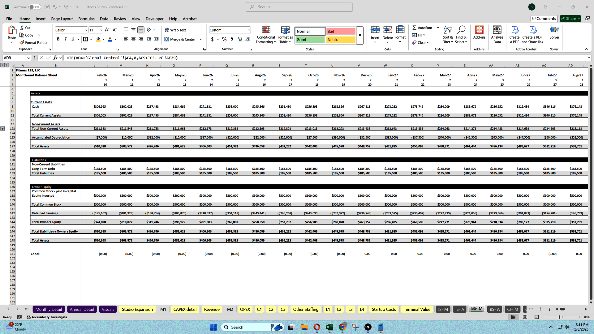 Fitness Studio Scaling Economic Model (15-Year) (Excel template (XLSX)) Preview Image