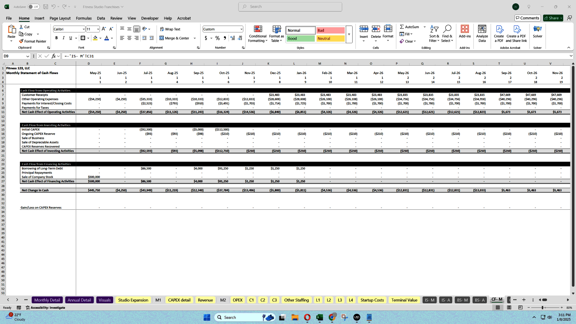 Fitness Studio Scaling Economic Model (15-Year) (Excel template (XLSX)) Preview Image