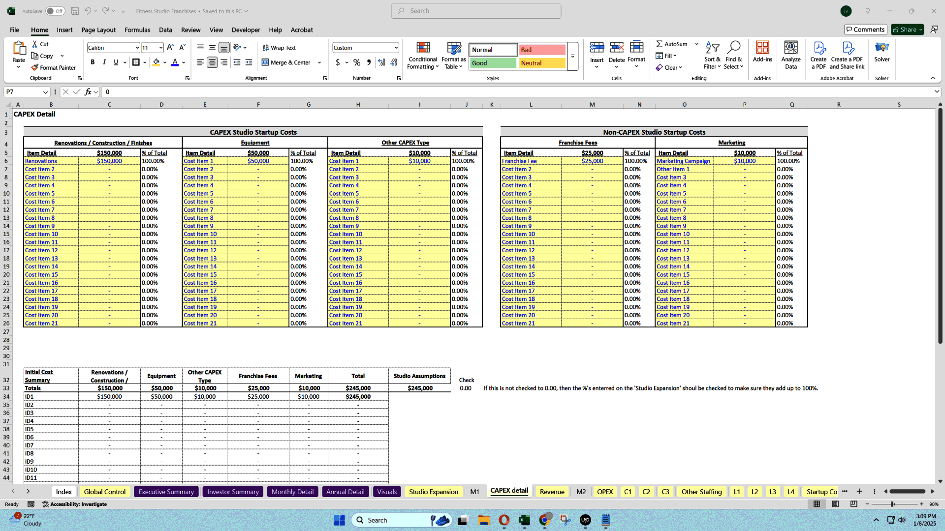 Fitness Studio Scaling Economic Model (15-Year) (Excel template (XLSX)) Preview Image