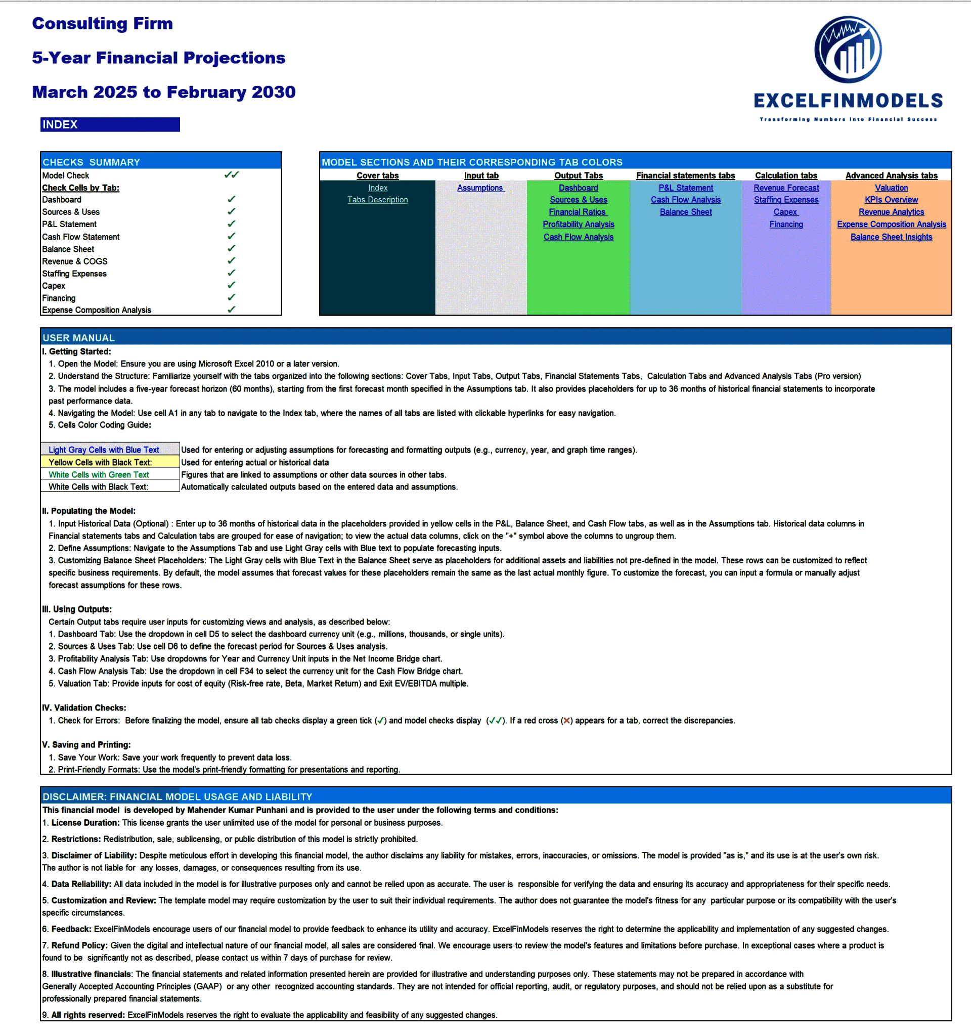 Consulting Firm 5-Year Financial Forecast Model (Pro version) (Excel template (XLSX)) Preview Image