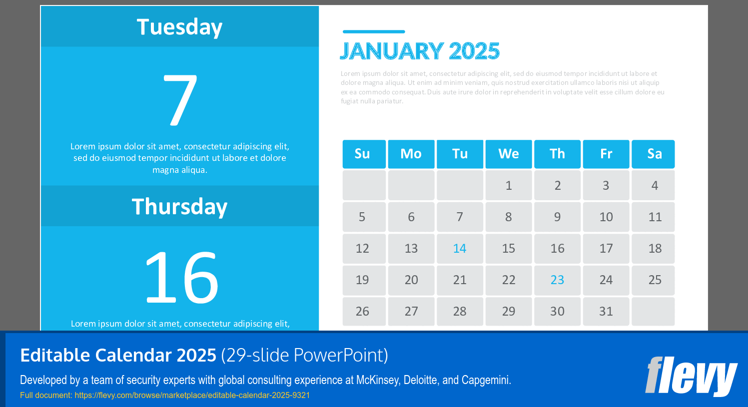 Editable Calendar 2025 (29-slide PPT PowerPoint presentation (PPTX)) Preview Image