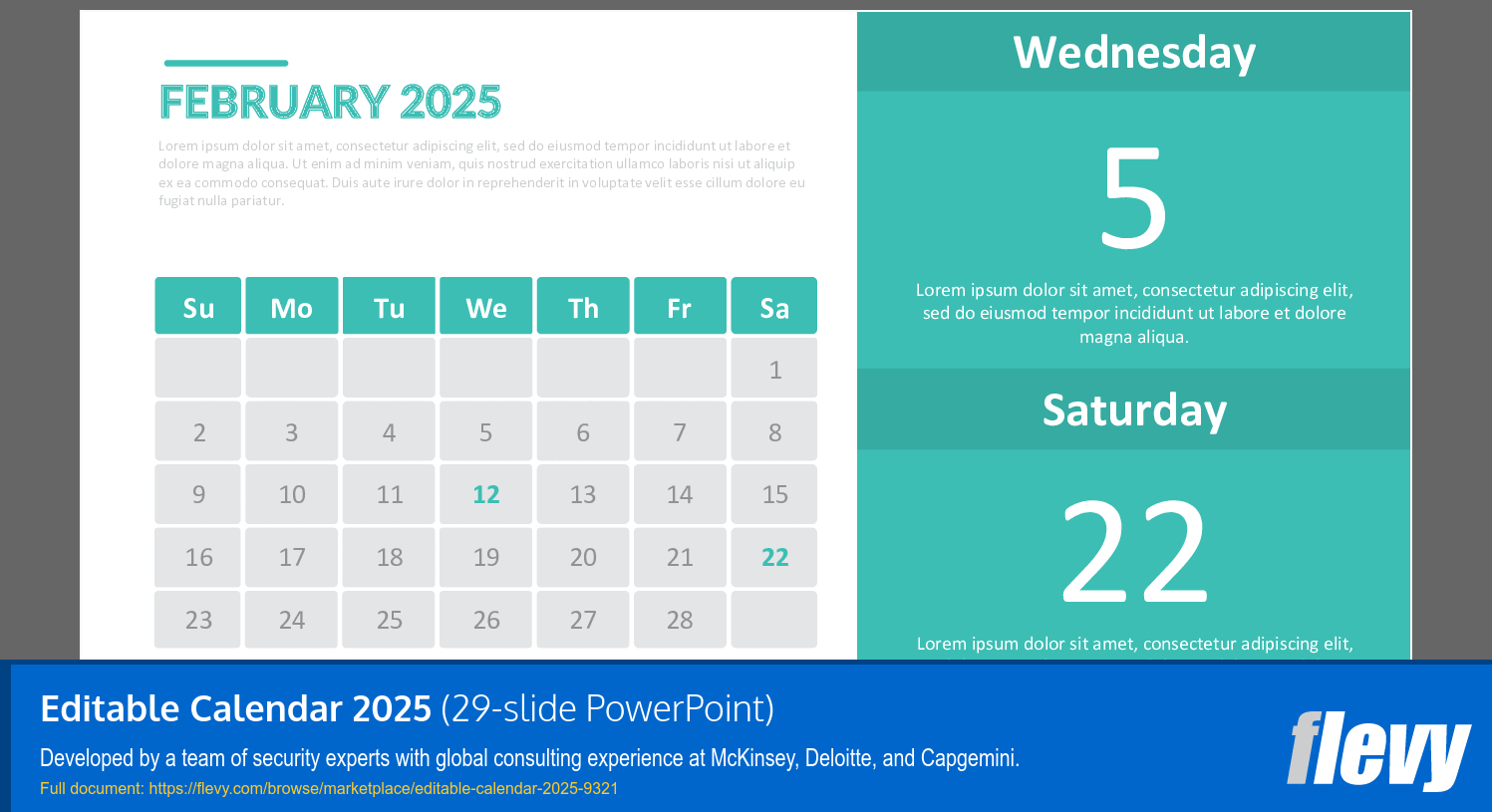 Editable Calendar 2025 (29-slide PPT PowerPoint presentation (PPTX)) Preview Image