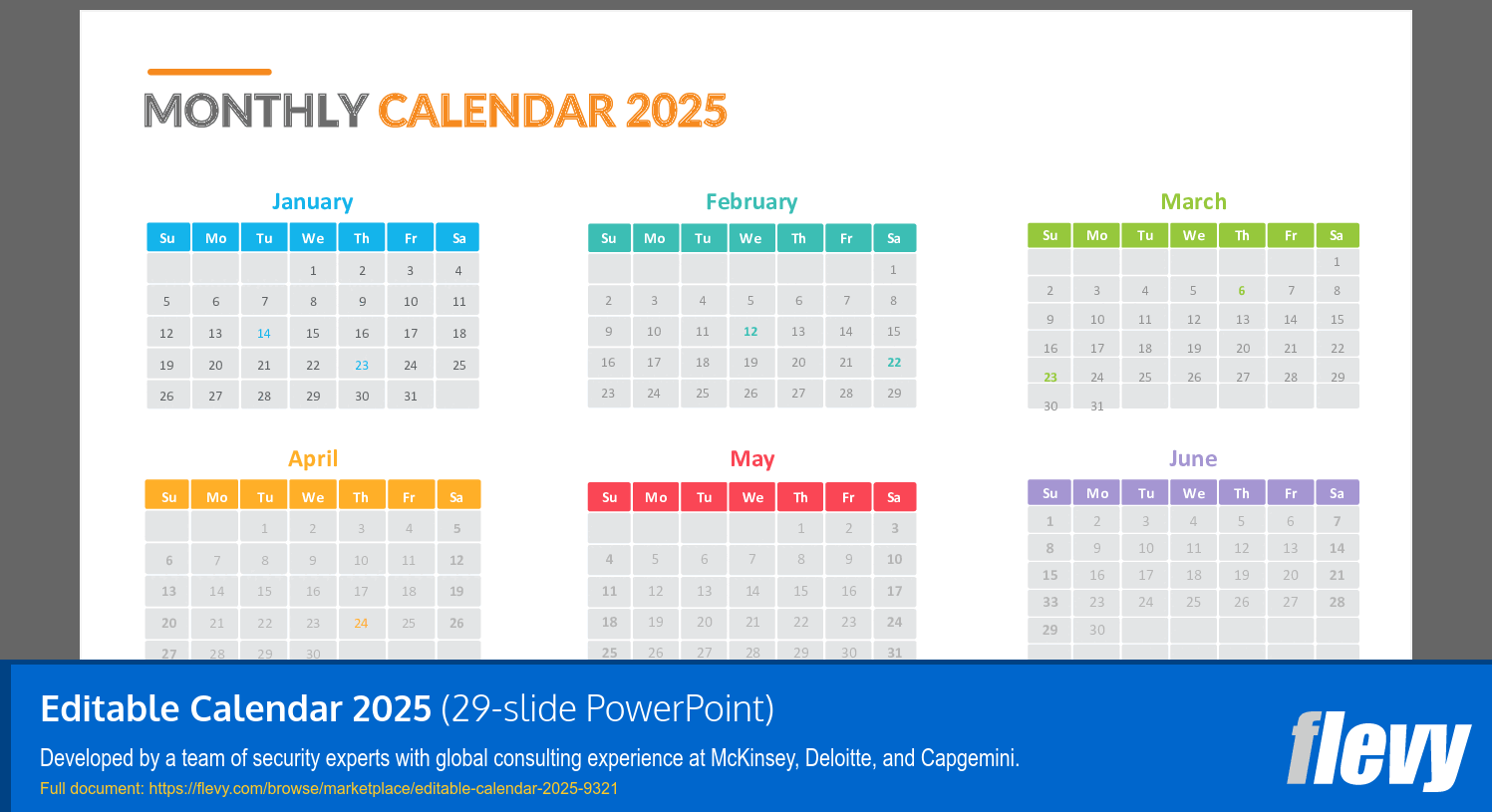 Editable Calendar 2025 (29-slide PPT PowerPoint presentation (PPTX)) Preview Image