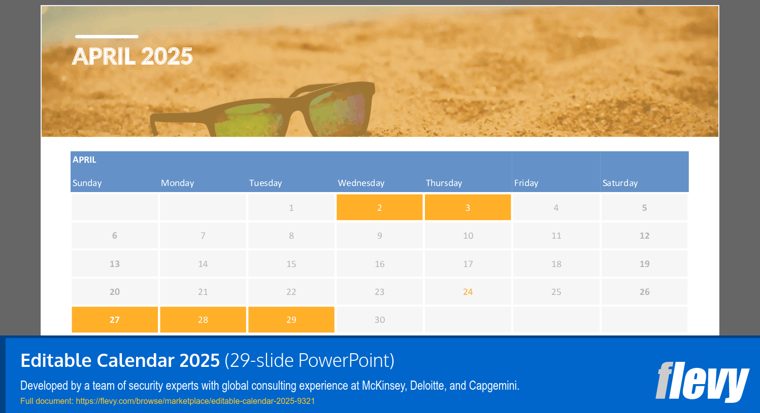 Editable Calendar 2025 (29-slide PPT PowerPoint presentation (PPTX)) Preview Image