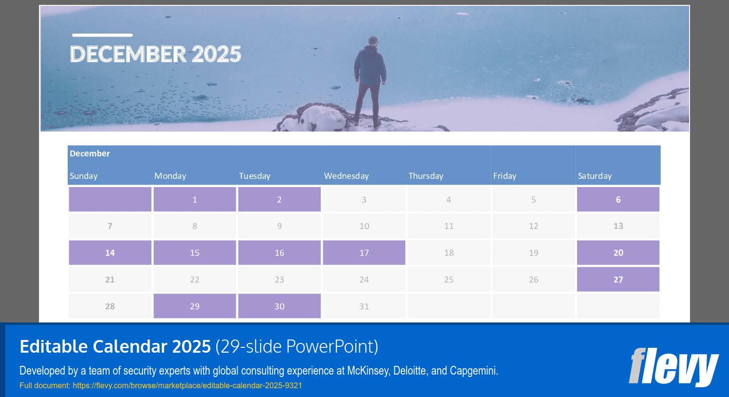 Editable Calendar 2025 (29-slide PPT PowerPoint presentation (PPTX)) Preview Image