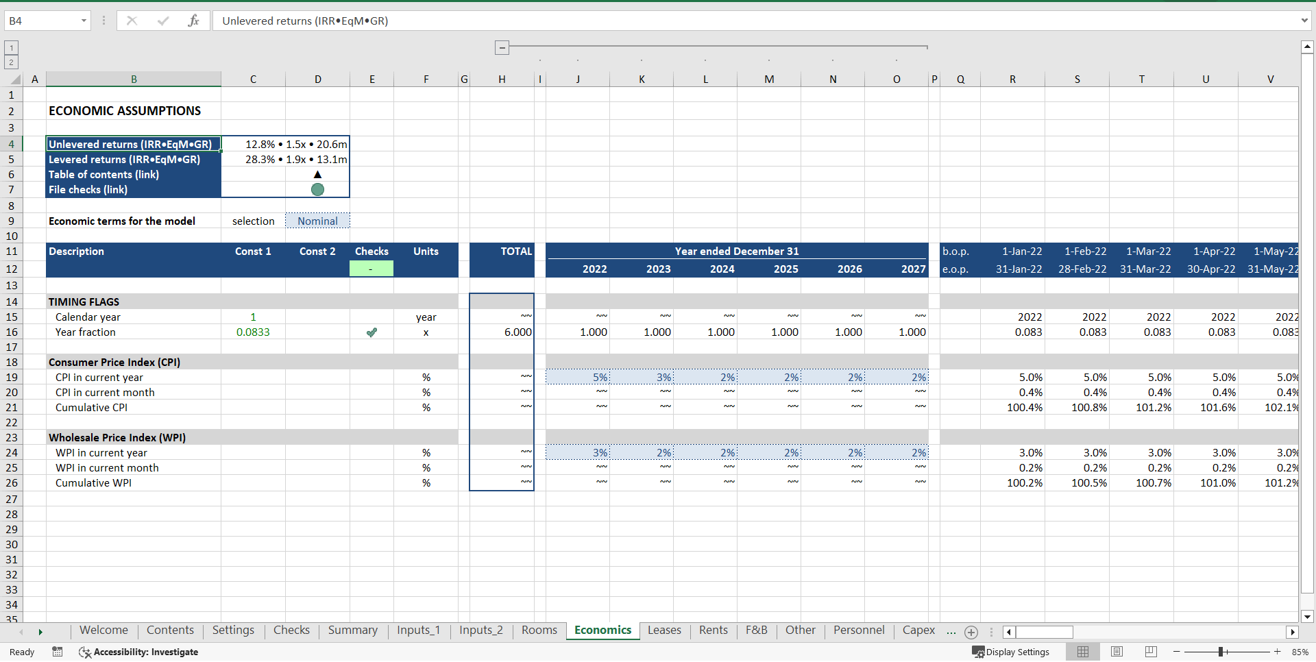 Hotel Development ("Build-Hold-Sell") Financial Model (Excel template (XLSX)) Preview Image