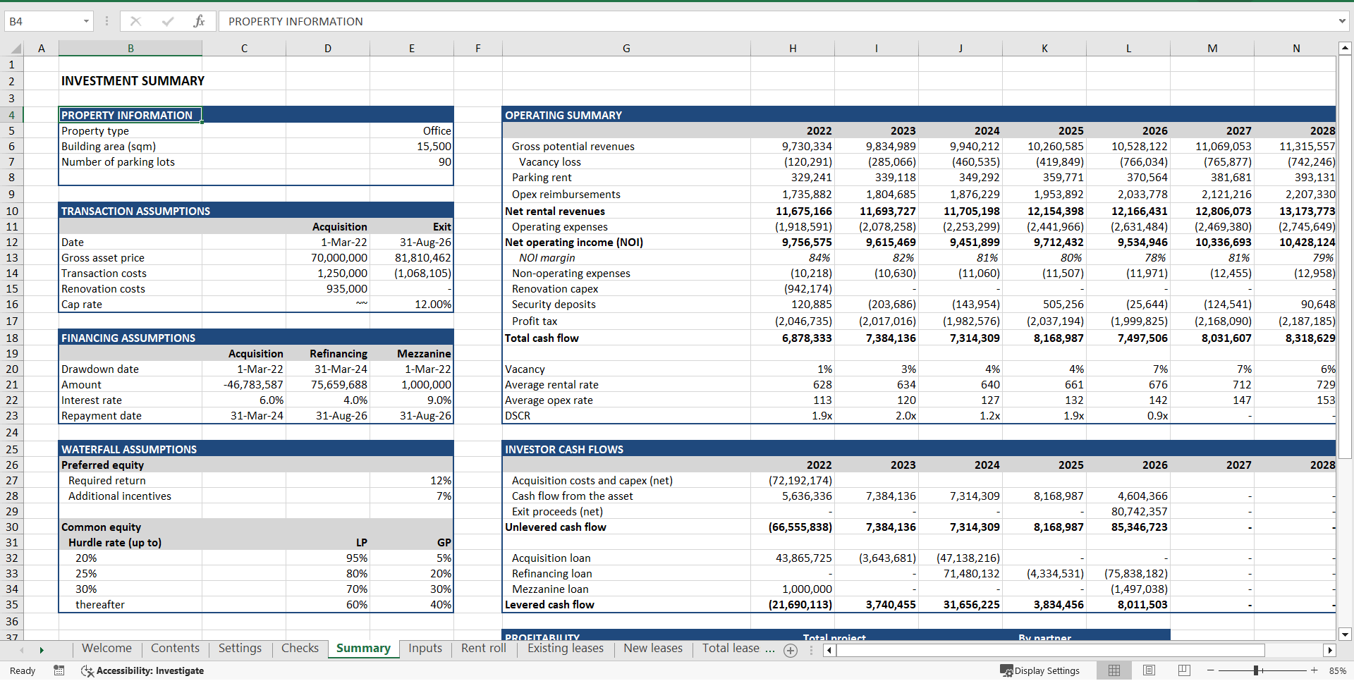 Office Acquisition ("Buy-Hold-Sell") Financial Model (Excel template (XLSX)) Preview Image