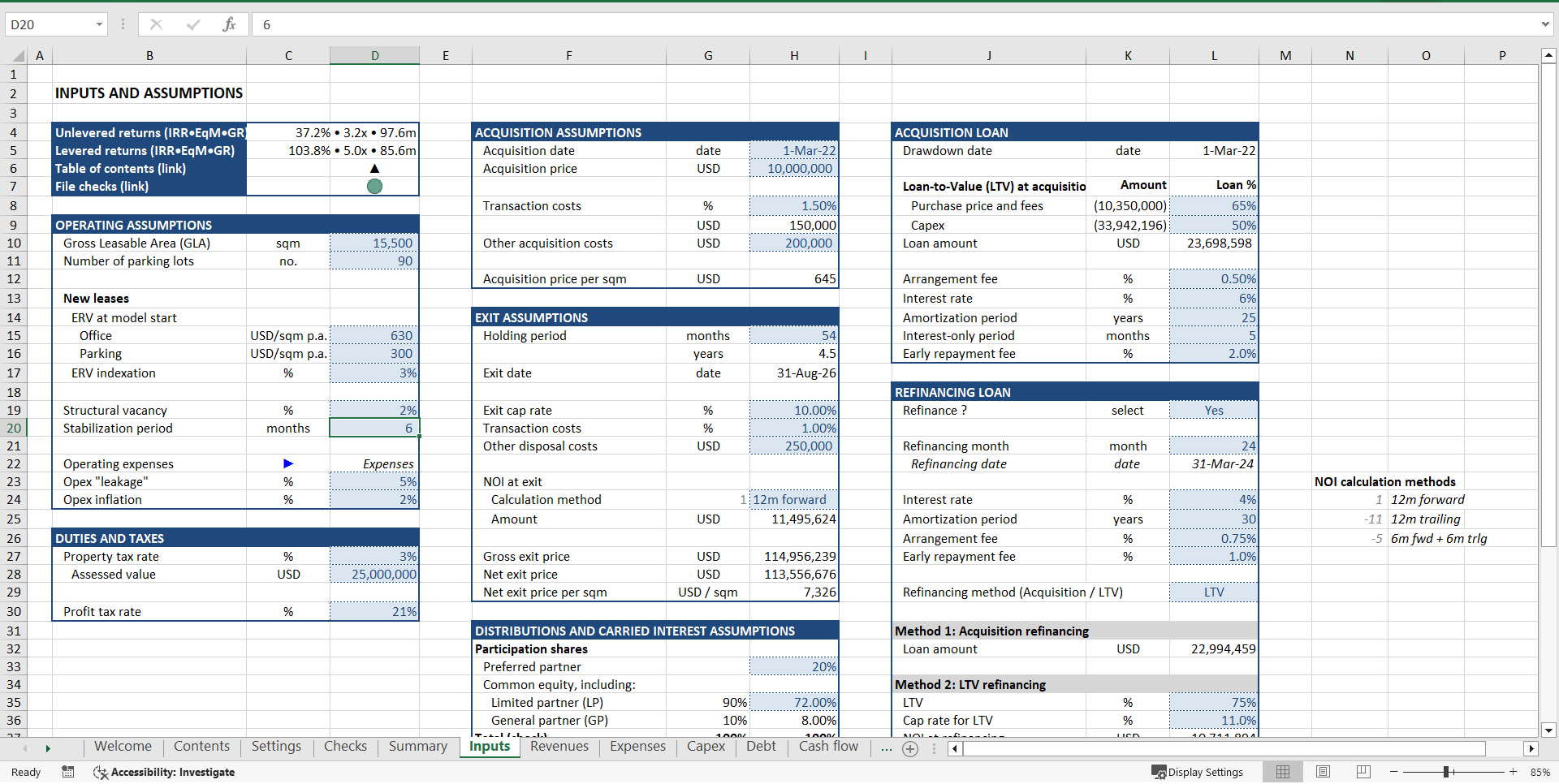 Office Development ("Build-Hold-Sell") Financial Model (Excel template (XLSX)) Preview Image