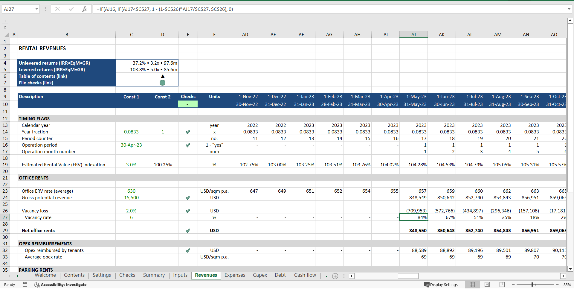 Office Development ("Build-Hold-Sell") Financial Model (Excel template (XLSX)) Preview Image