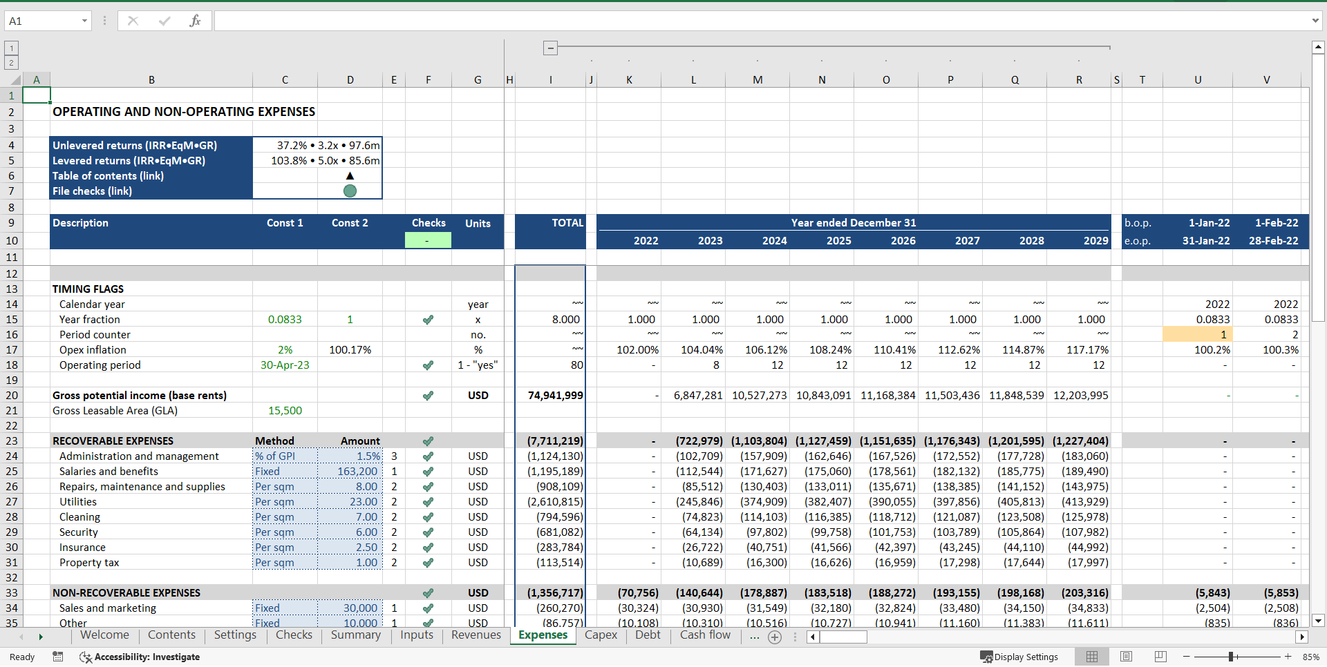 Office Development ("Build-Hold-Sell") Financial Model (Excel template (XLSX)) Preview Image