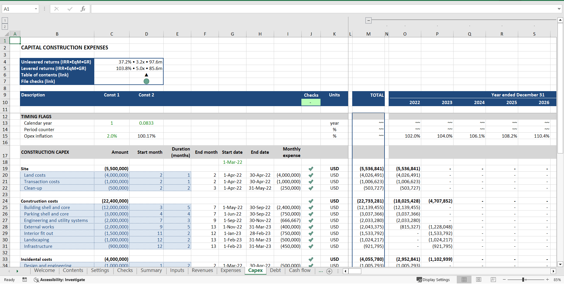 Office Development ("Build-Hold-Sell") Financial Model (Excel template (XLSX)) Preview Image