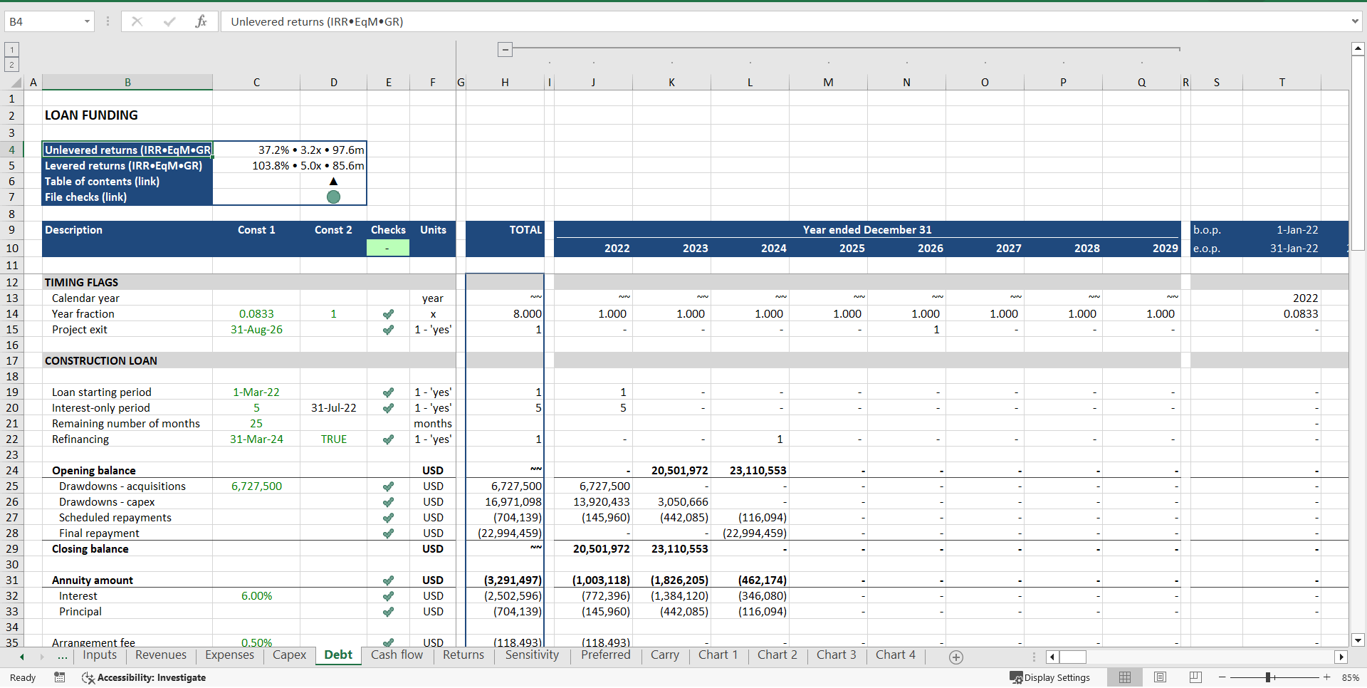 Office Development ("Build-Hold-Sell") Financial Model (Excel template (XLSX)) Preview Image