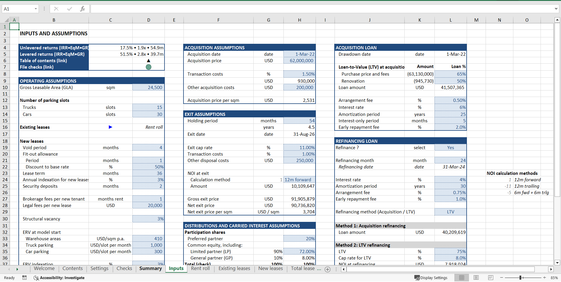 Warehouse Acquisition ("Buy-Hold-Sell") Financial Model (Excel template (XLSX)) Preview Image