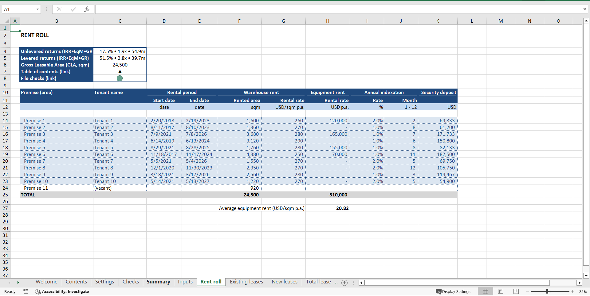 Warehouse Acquisition ("Buy-Hold-Sell") Financial Model (Excel template (XLSX)) Preview Image