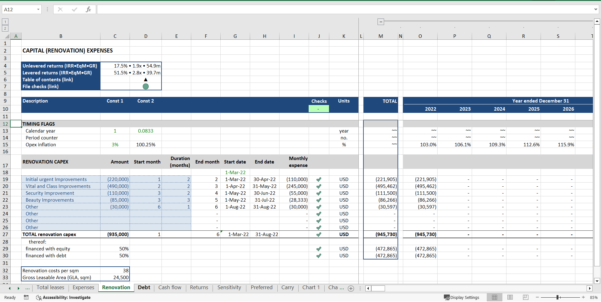 Warehouse Acquisition ("Buy-Hold-Sell") Financial Model (Excel template (XLSX)) Preview Image