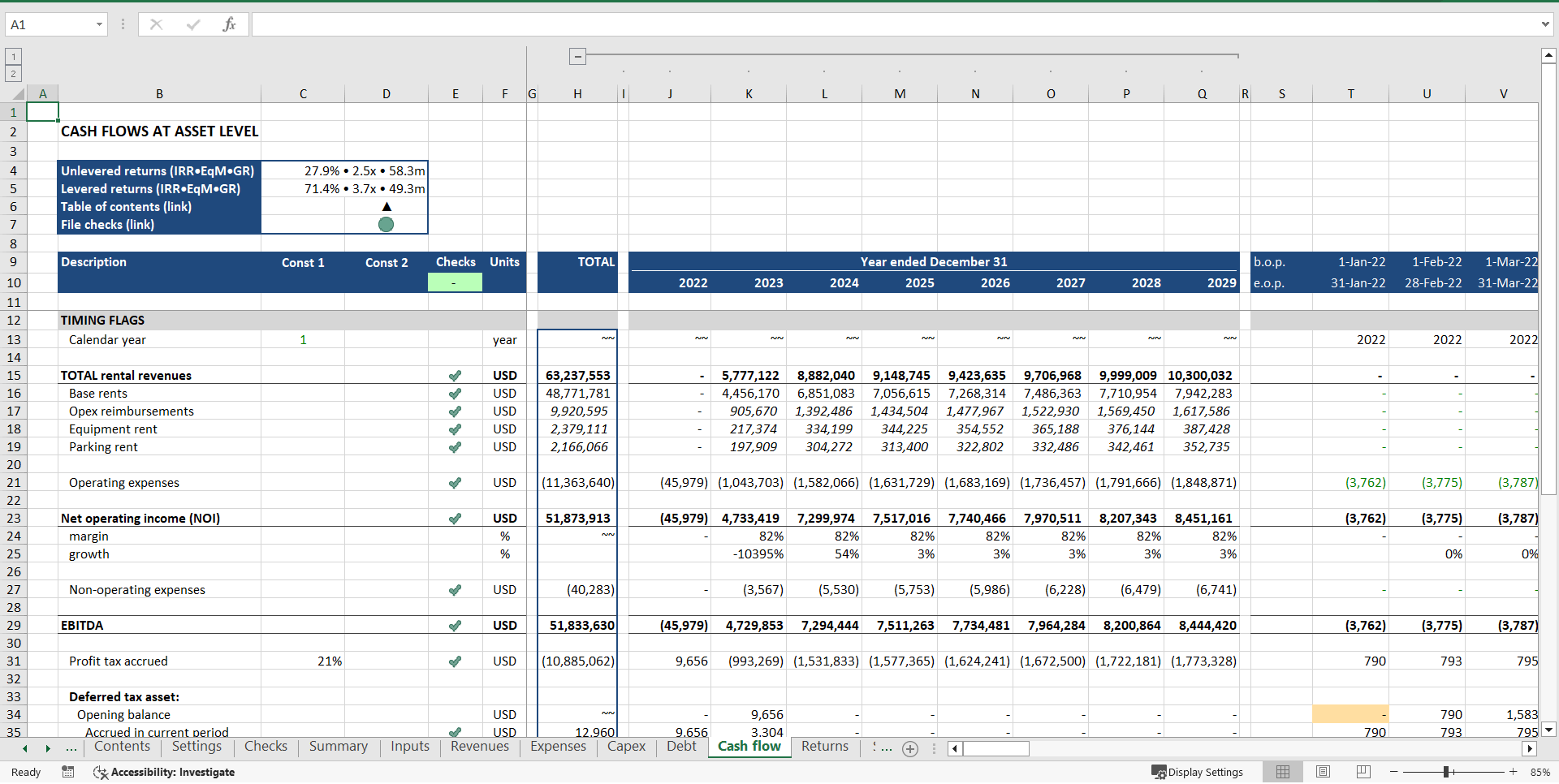 Warehouse Development ("Build-Hold-Sell") Financial Model (Excel template (XLSX)) Preview Image