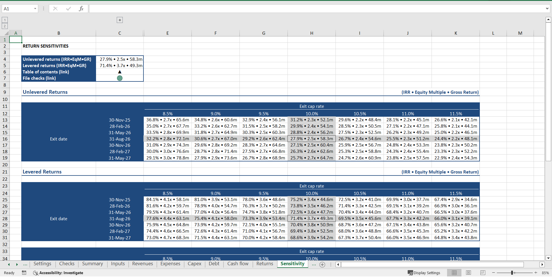 Warehouse Development ("Build-Hold-Sell") Financial Model (Excel template (XLSX)) Preview Image