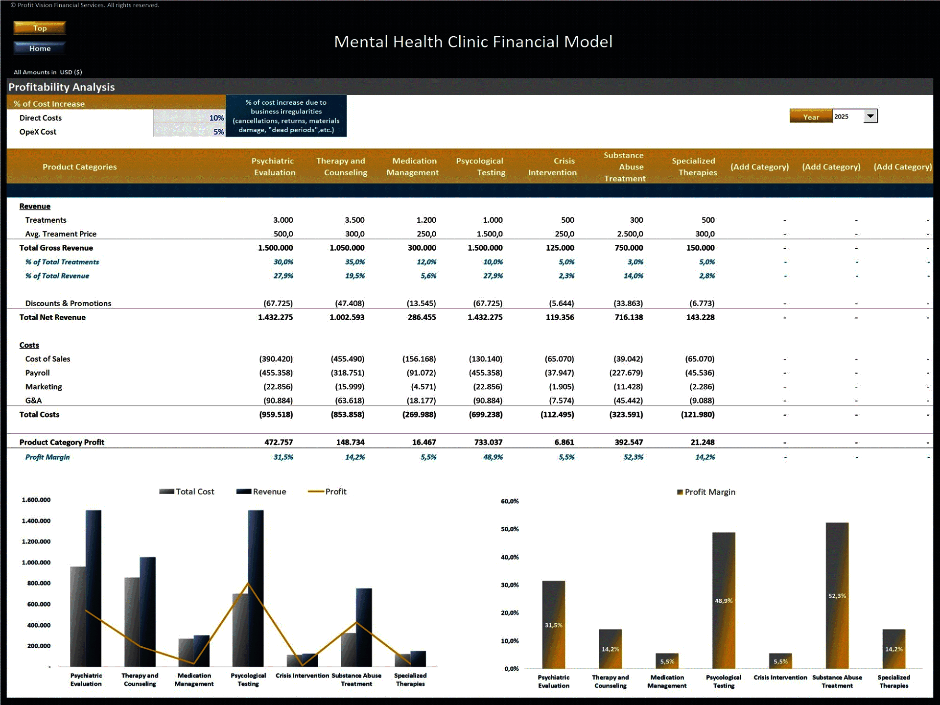 Mental Health Clinic – 5 Year Financial Model (Excel template (XLSX)) Preview Image