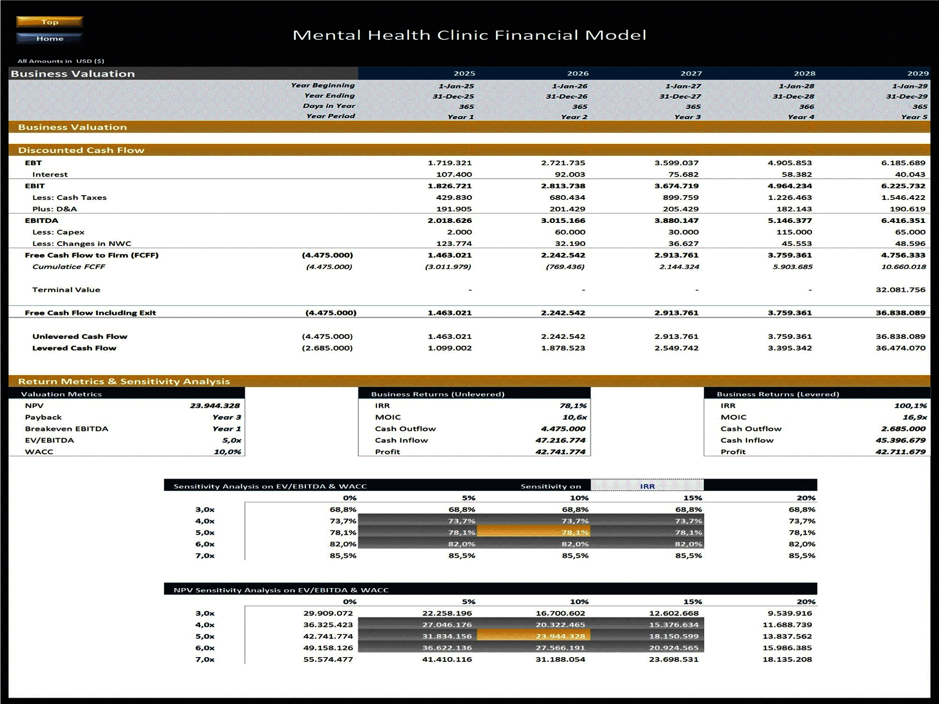 Mental Health Clinic – 5 Year Financial Model (Excel template (XLSX)) Preview Image