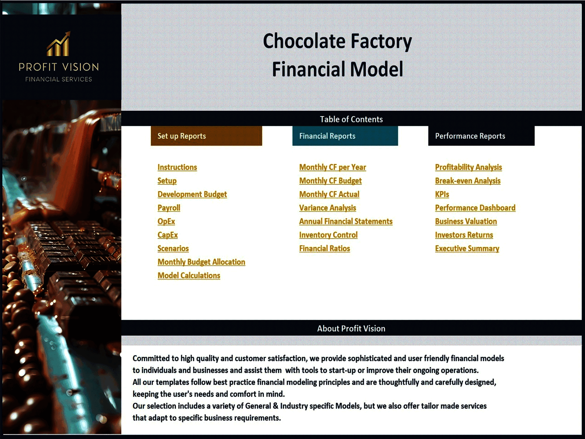 Chocolate Factory – 10 Year Financial Model (Excel template (XLSX)) Preview Image