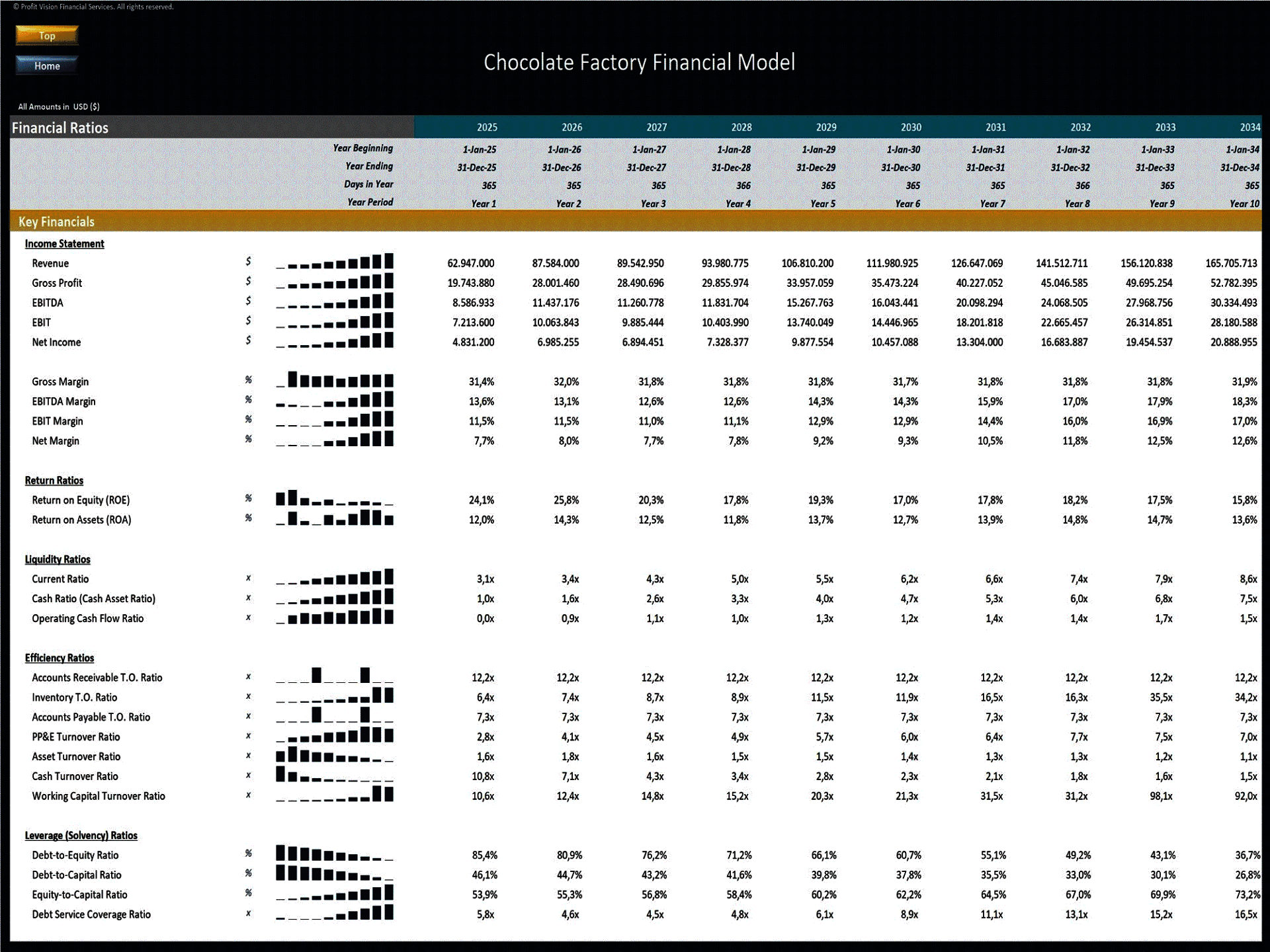 Chocolate Factory – 10 Year Financial Model (Excel template (XLSX)) Preview Image