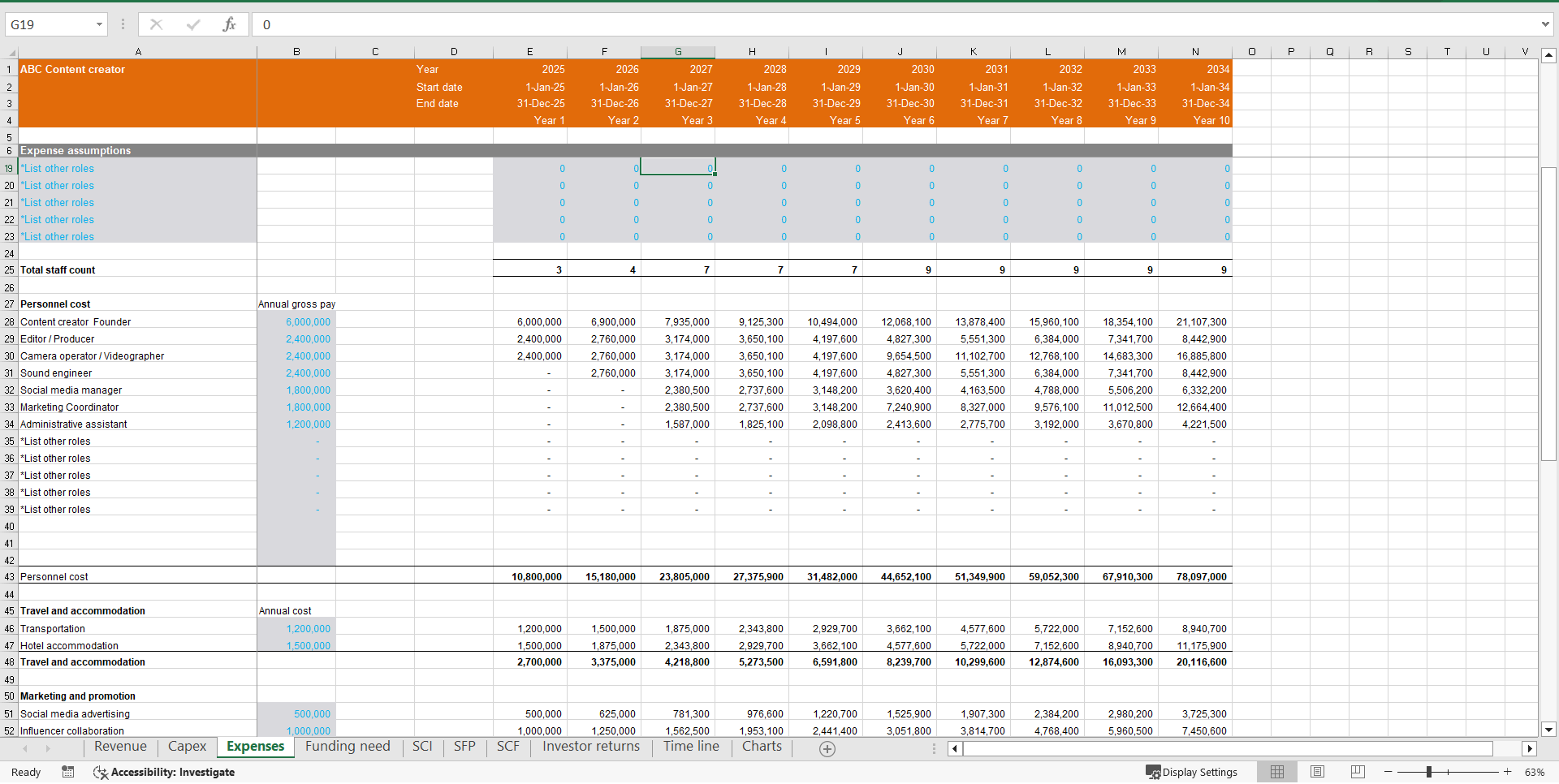 YouTube Channel Creators Financial Model (10 Year Forecast) (Excel template (XLSX)) Preview Image