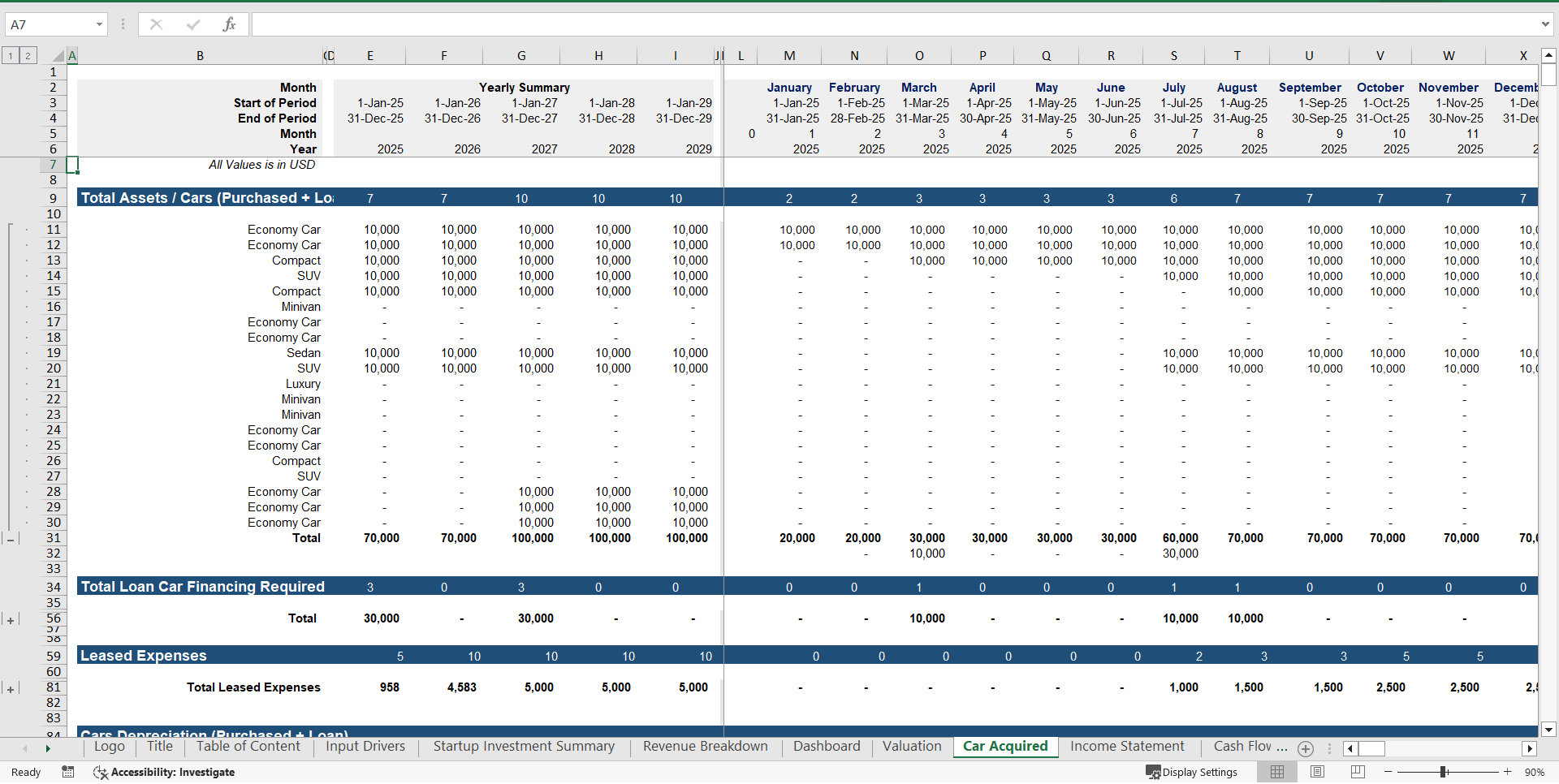 Car Rental Financial Forecasting Model (Excel template (XLSX)) Preview Image