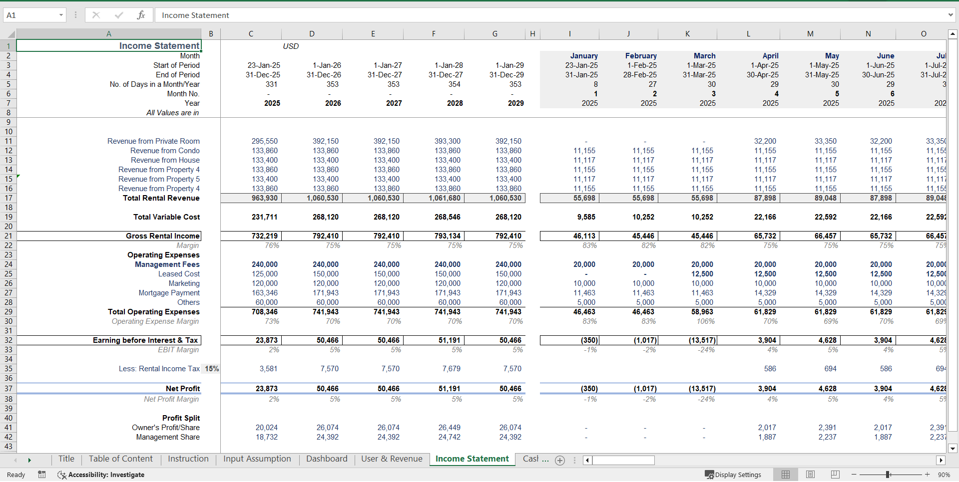 Property Management Financial Model Template (Excel template (XLSX)) Preview Image