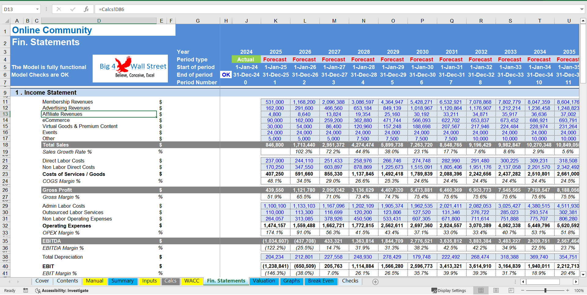 Online Community Business Financial Model (DCF & Valuation) (Excel template (XLSX)) Preview Image