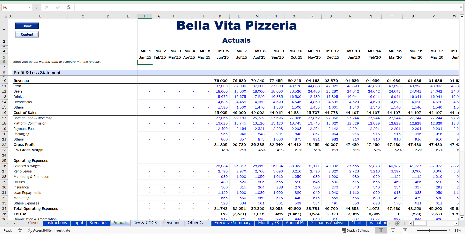 Pizzeria Financial Model (Excel template (XLSX)) Preview Image