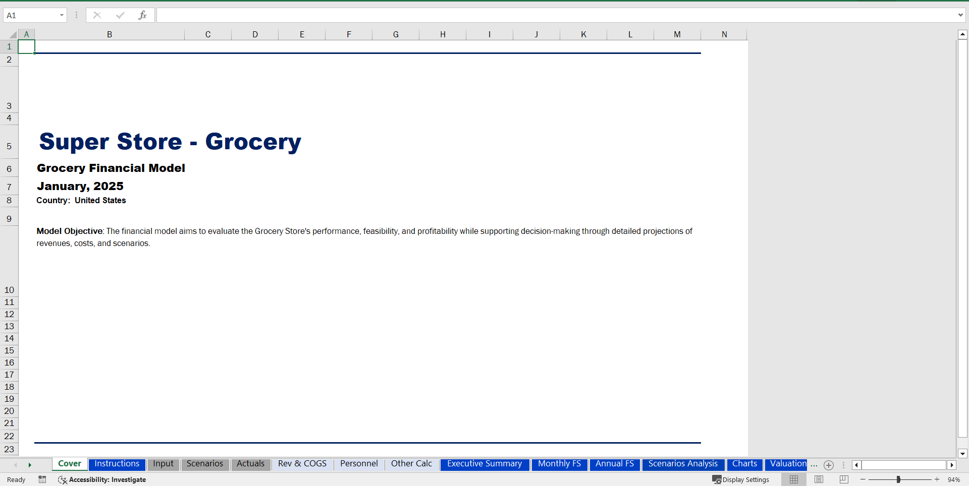 Grocery/Supermarket Financial Model (Excel template (XLSX)) Preview Image