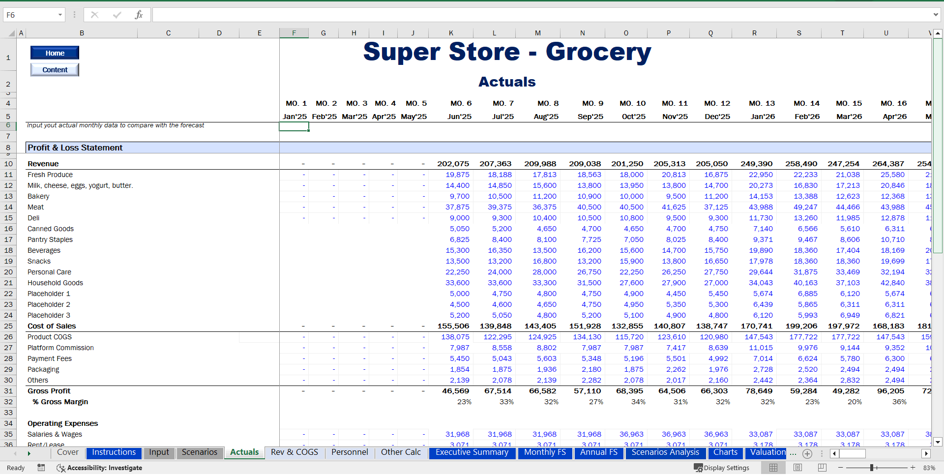 Grocery/Supermarket Financial Model (Excel template (XLSX)) Preview Image