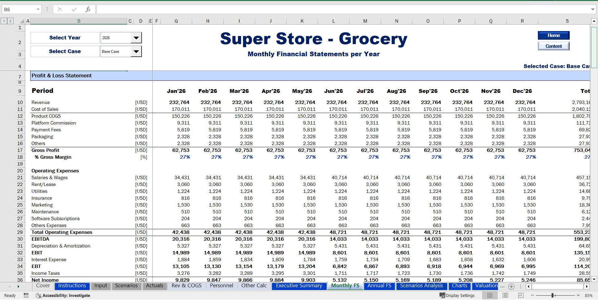 Grocery/Supermarket Financial Model (Excel template (XLSX)) Preview Image