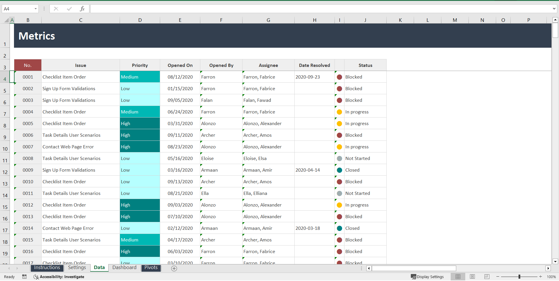 Bug Tracker Excel Template (Excel template (XLSX)) Preview Image