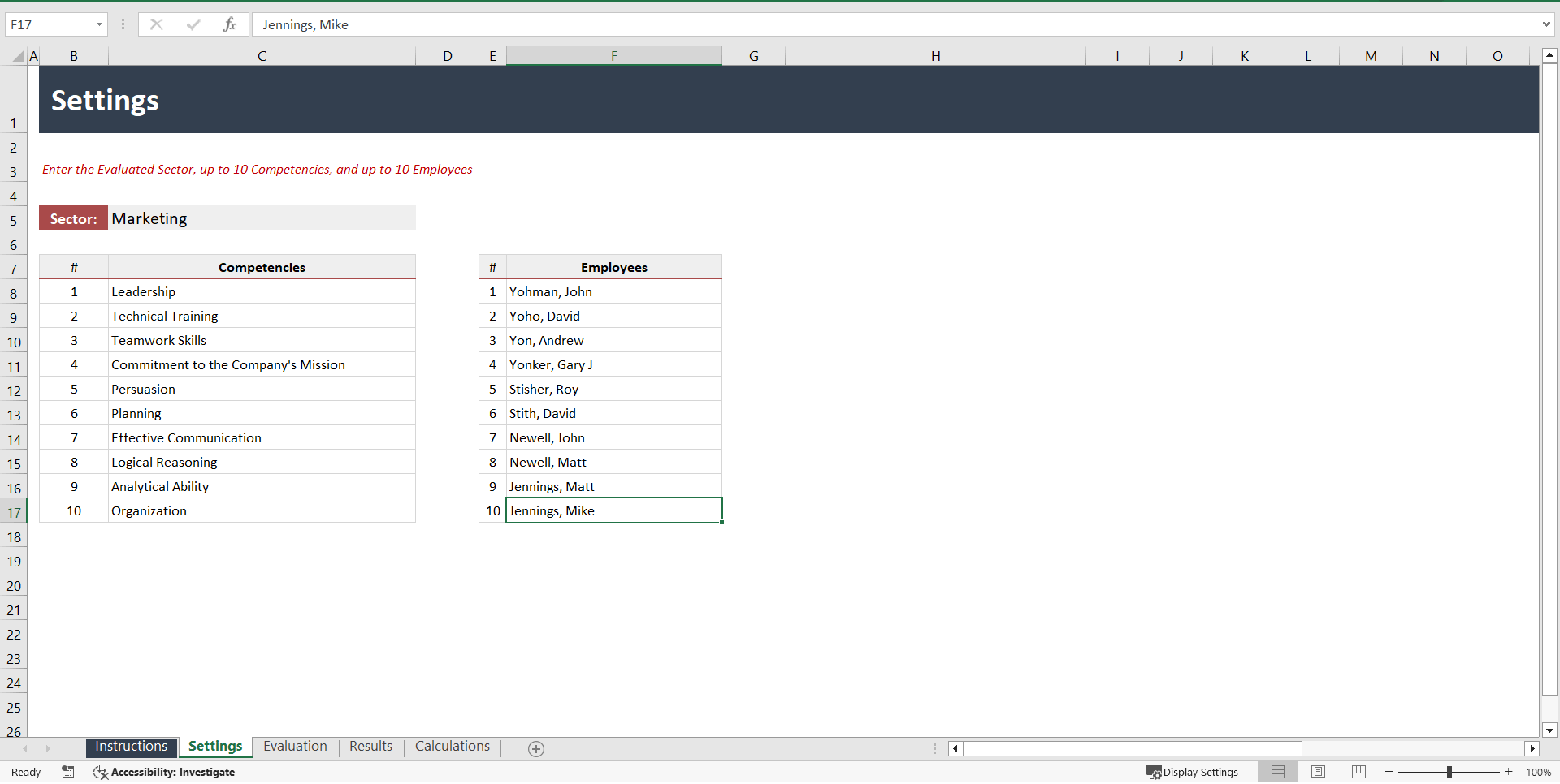 Performance Evaluation by Employee (Excel template (XLSX)) Preview Image