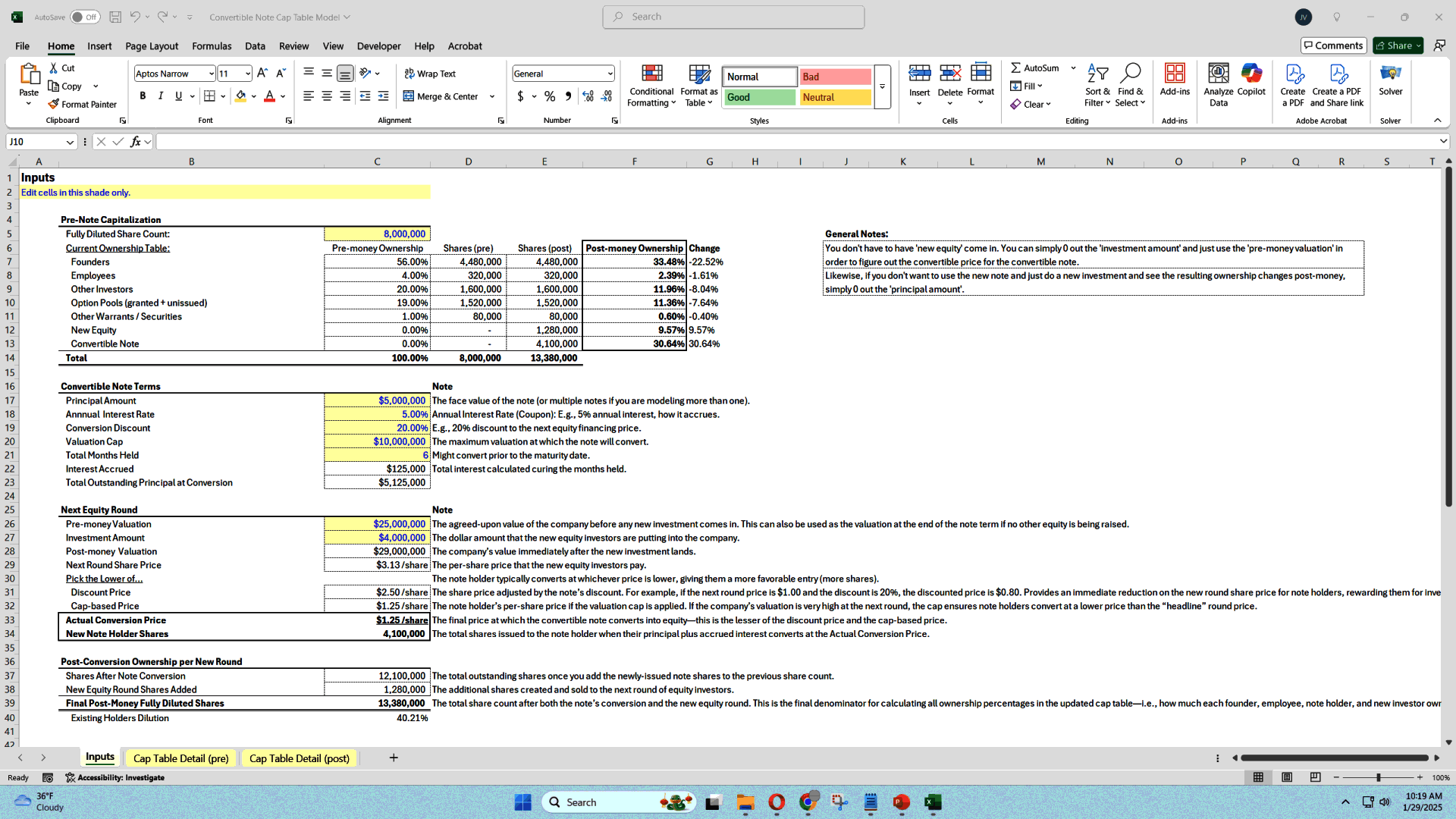 Dynamic Cap Table & Equity Planning Template (Excel template (XLSX)) Preview Image