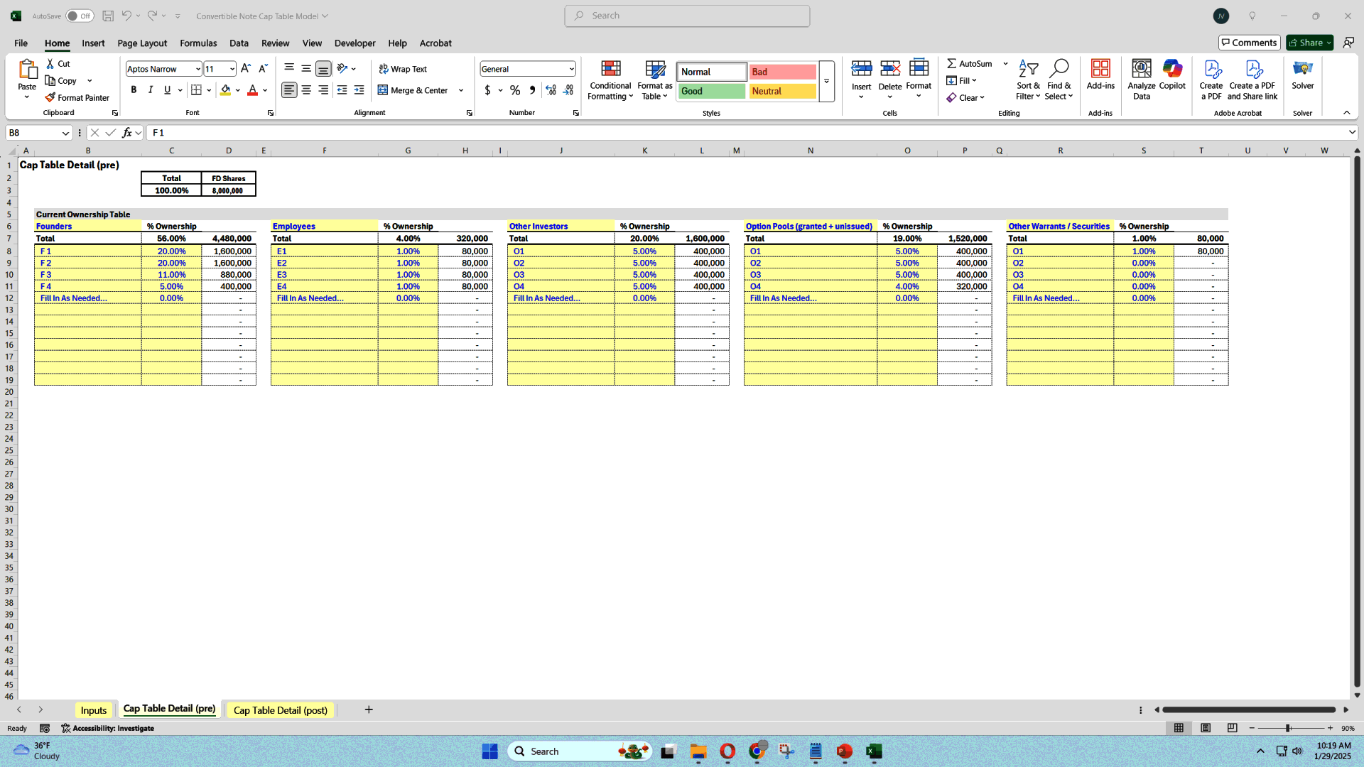 Dynamic Cap Table & Equity Planning Template (Excel template (XLSX)) Preview Image