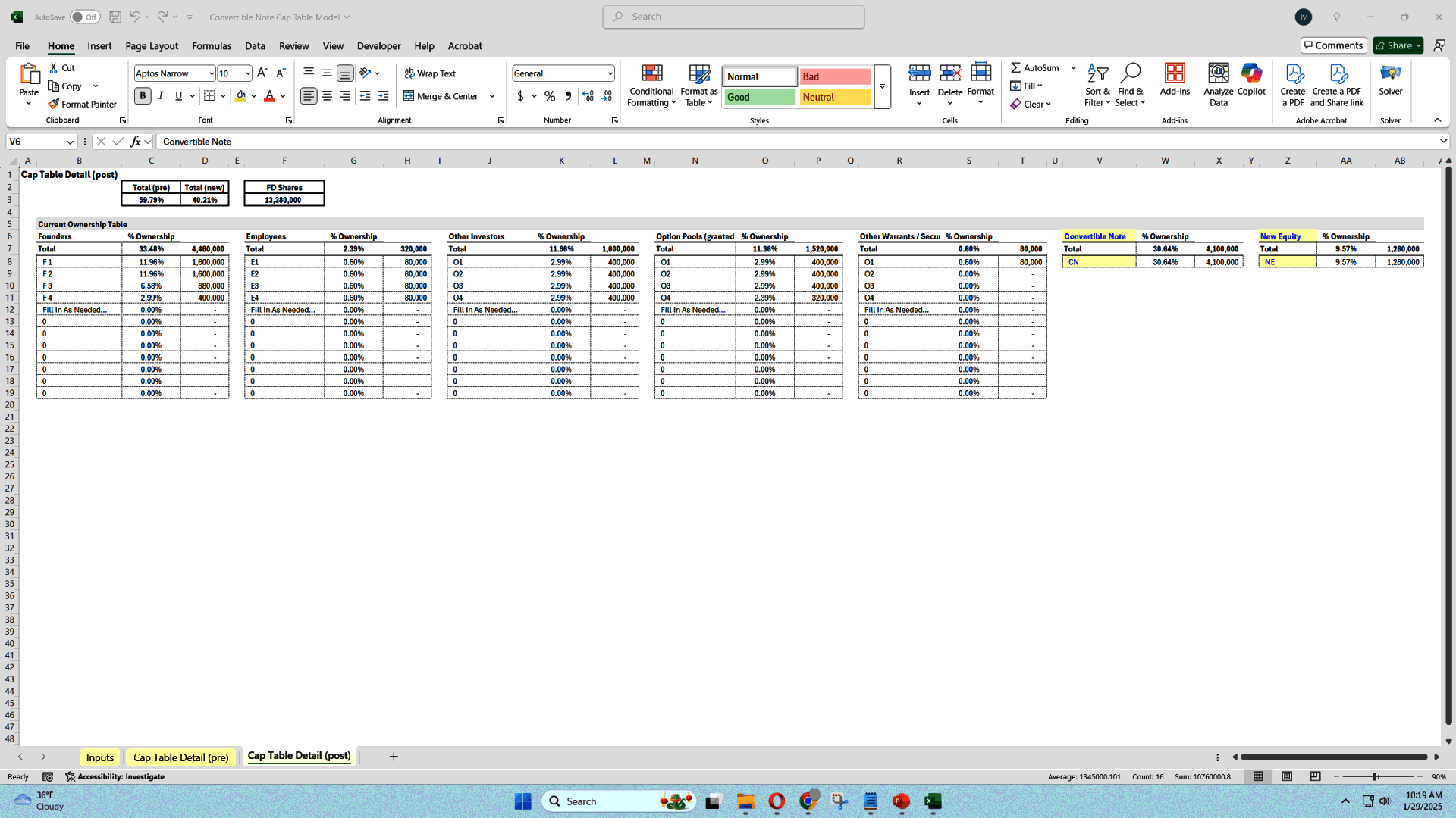 Dynamic Cap Table & Equity Planning Template (Excel template (XLSX)) Preview Image