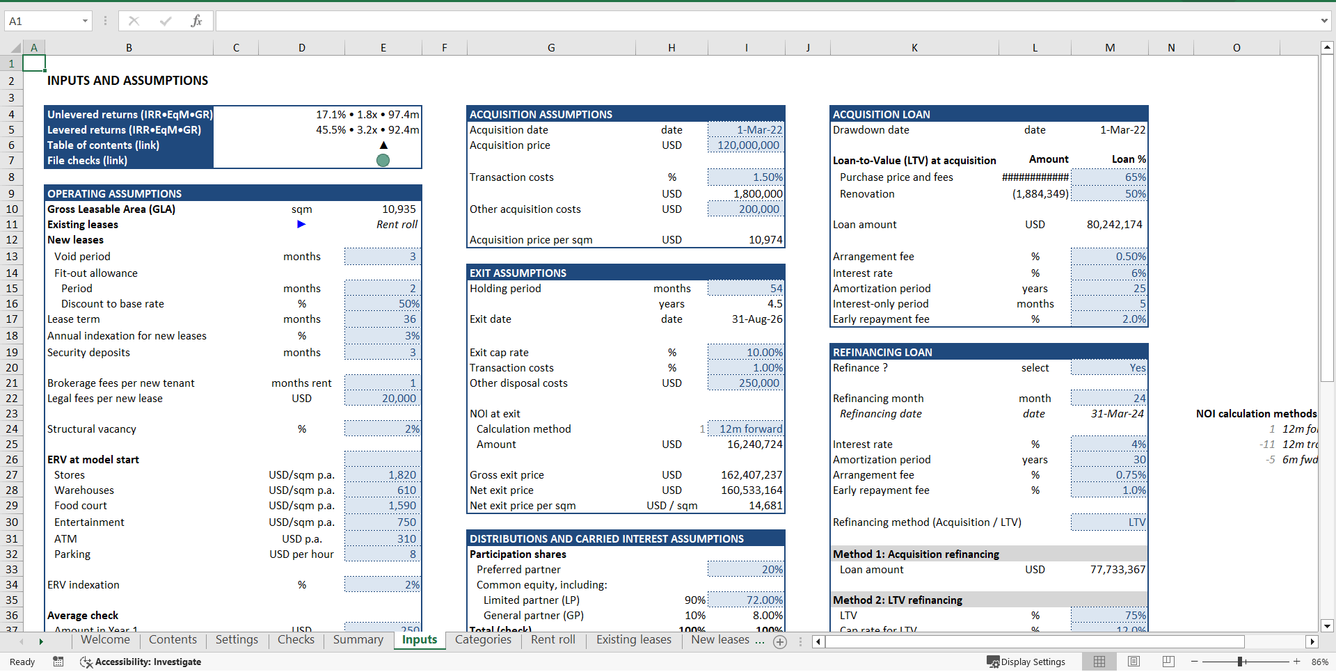 Retail Property Acquisition Financial Model (Excel template (XLSX)) Preview Image