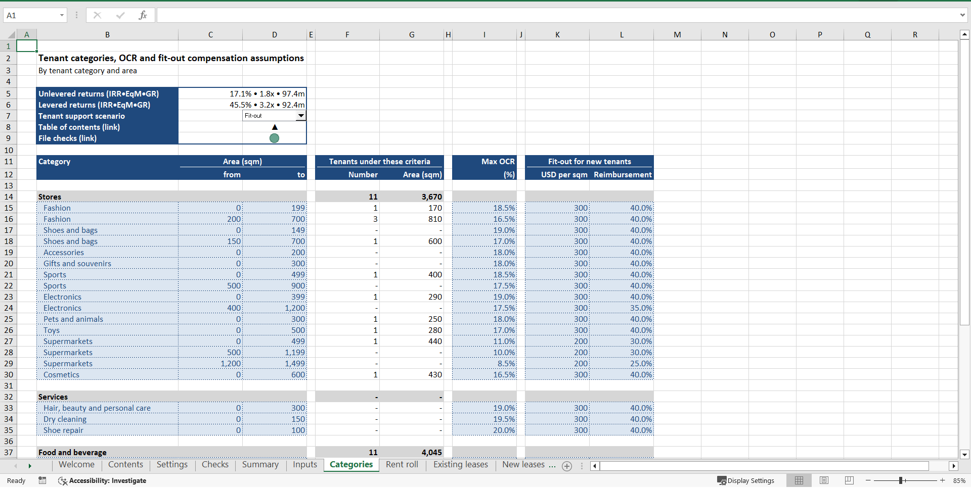 Retail Property Acquisition Financial Model (Excel template (XLSX)) Preview Image