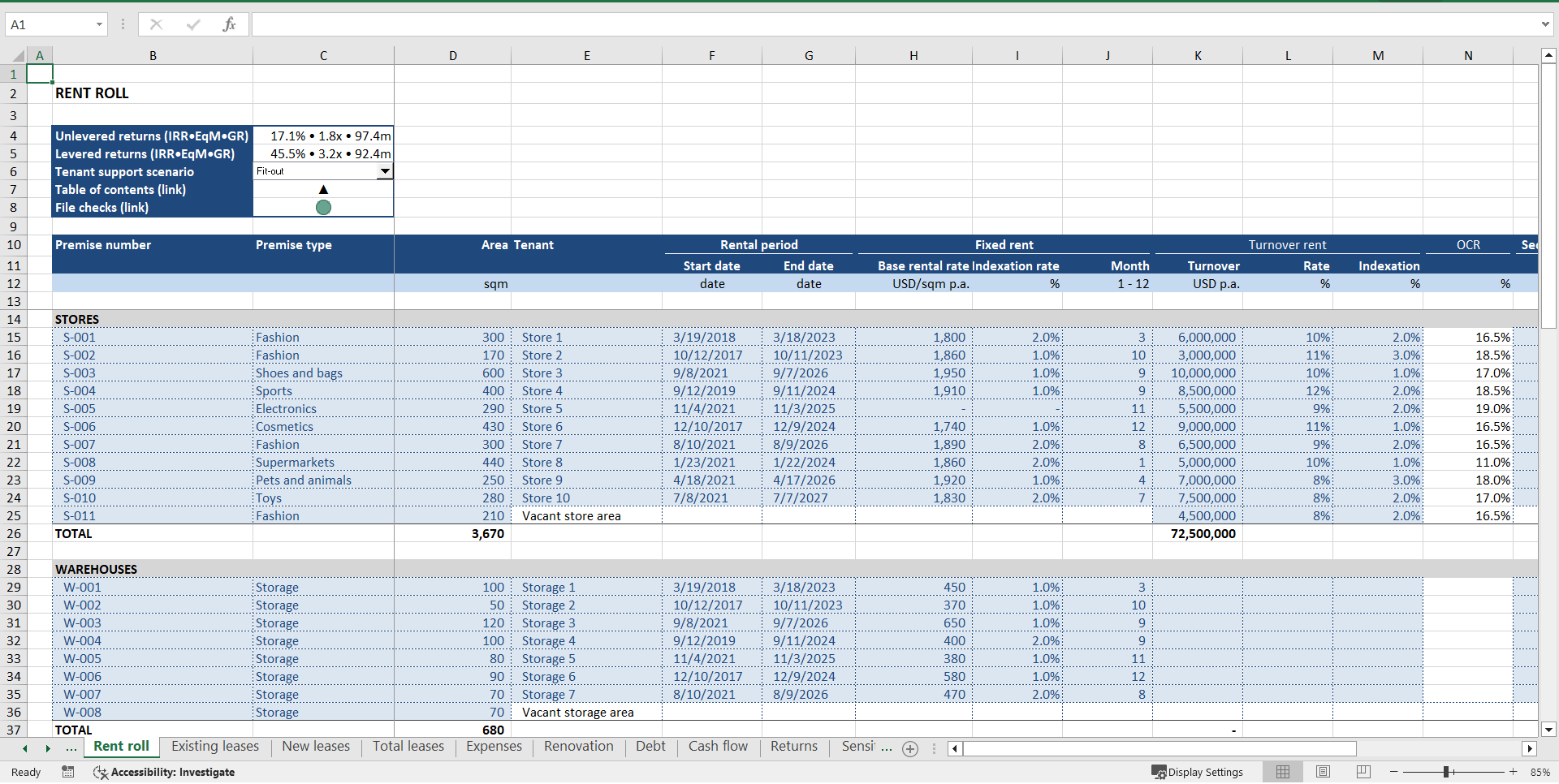 Retail Property Acquisition Financial Model (Excel template (XLSX)) Preview Image