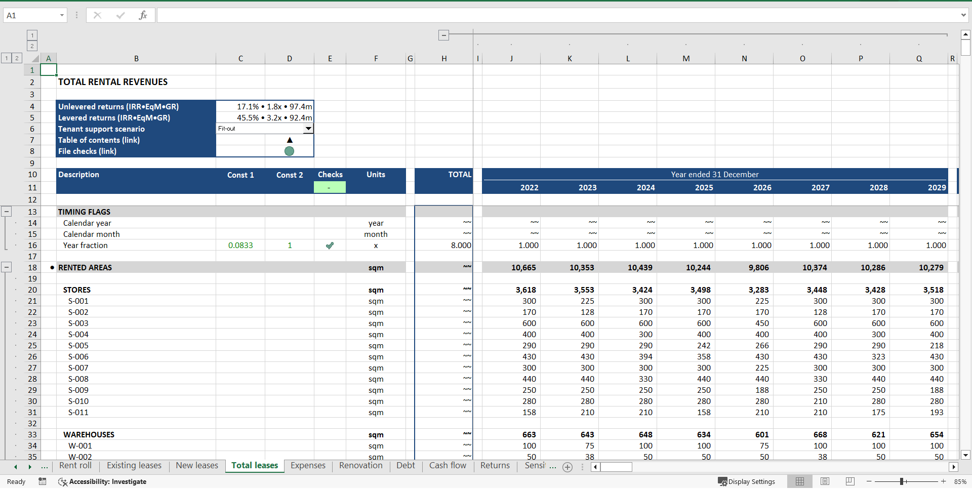 Retail Property Acquisition Financial Model (Excel template (XLSX)) Preview Image