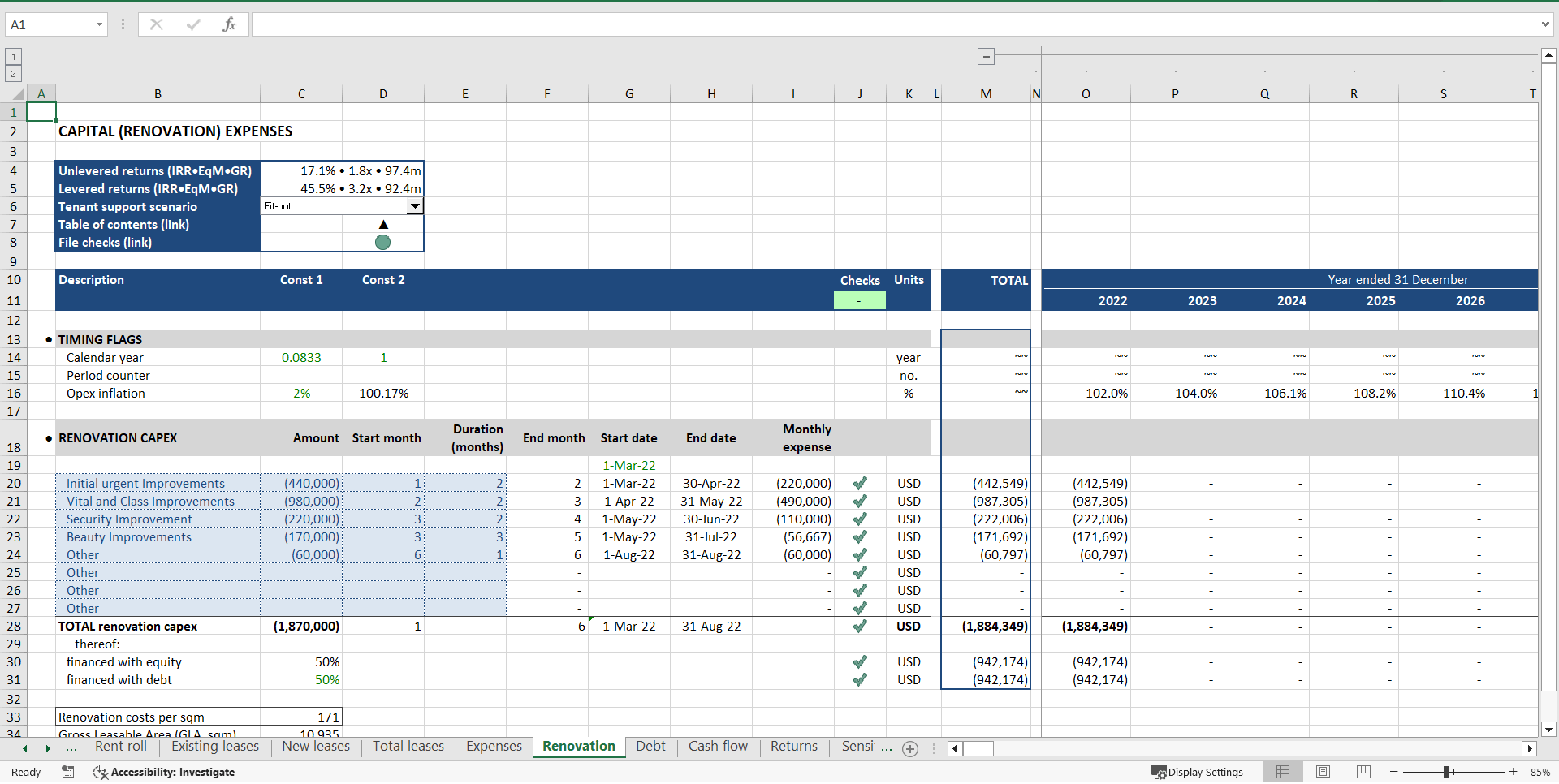 Retail Property Acquisition Financial Model (Excel template (XLSX)) Preview Image