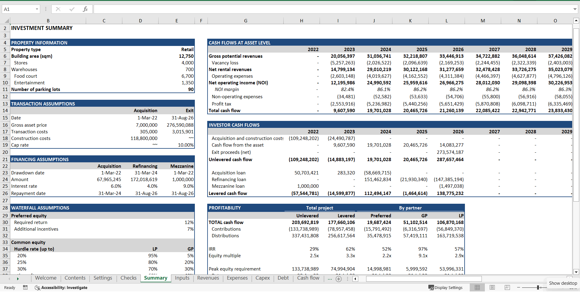 Retail Property Development Financial Model (Excel template (XLSX)) Preview Image